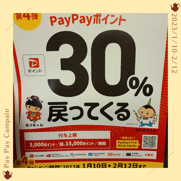 【キャンペーン】店頭販売時PayPay利用で30%ポイントバック